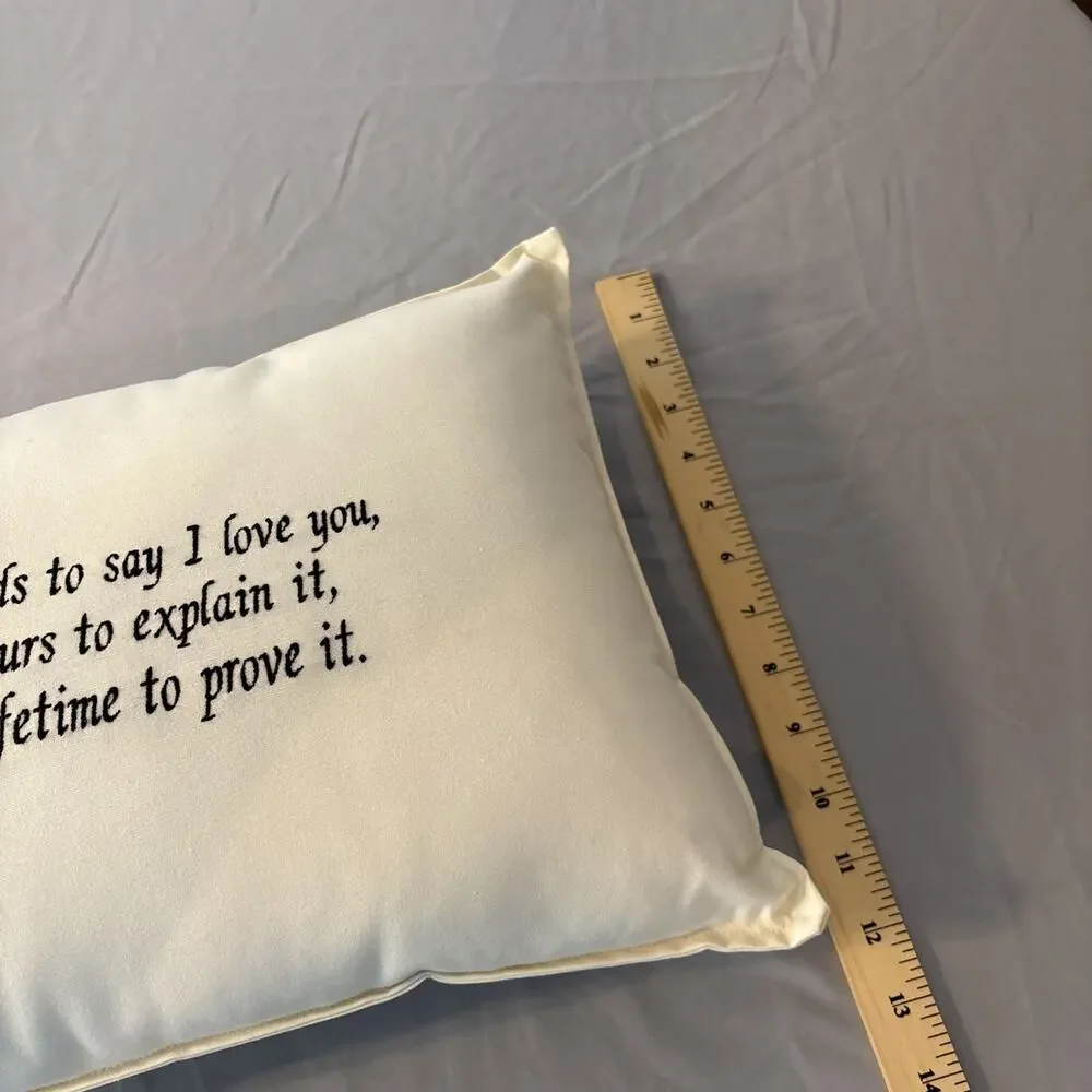 Wedding Anniversary Pillow Embroidered Sentiment Decor, Ivory White Linen 12 8